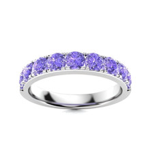 Tanzanite Brilliant-Cut Round 3.00mm Half Eternity Band Ring With Rhodium Plated