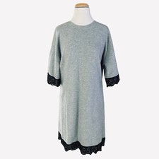 ZARA TRAFALUC Women’s Gray Shift Dress Size L Short Sleeve Black Lace