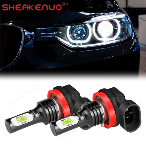 2x H8 LED HID Xenon Light Bulbs  Halo Ring 6000K For BMW E92 80W White
