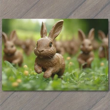 Art Print Easter Chocolate Rabbits Racing In Field Festive Candy Display Bunny