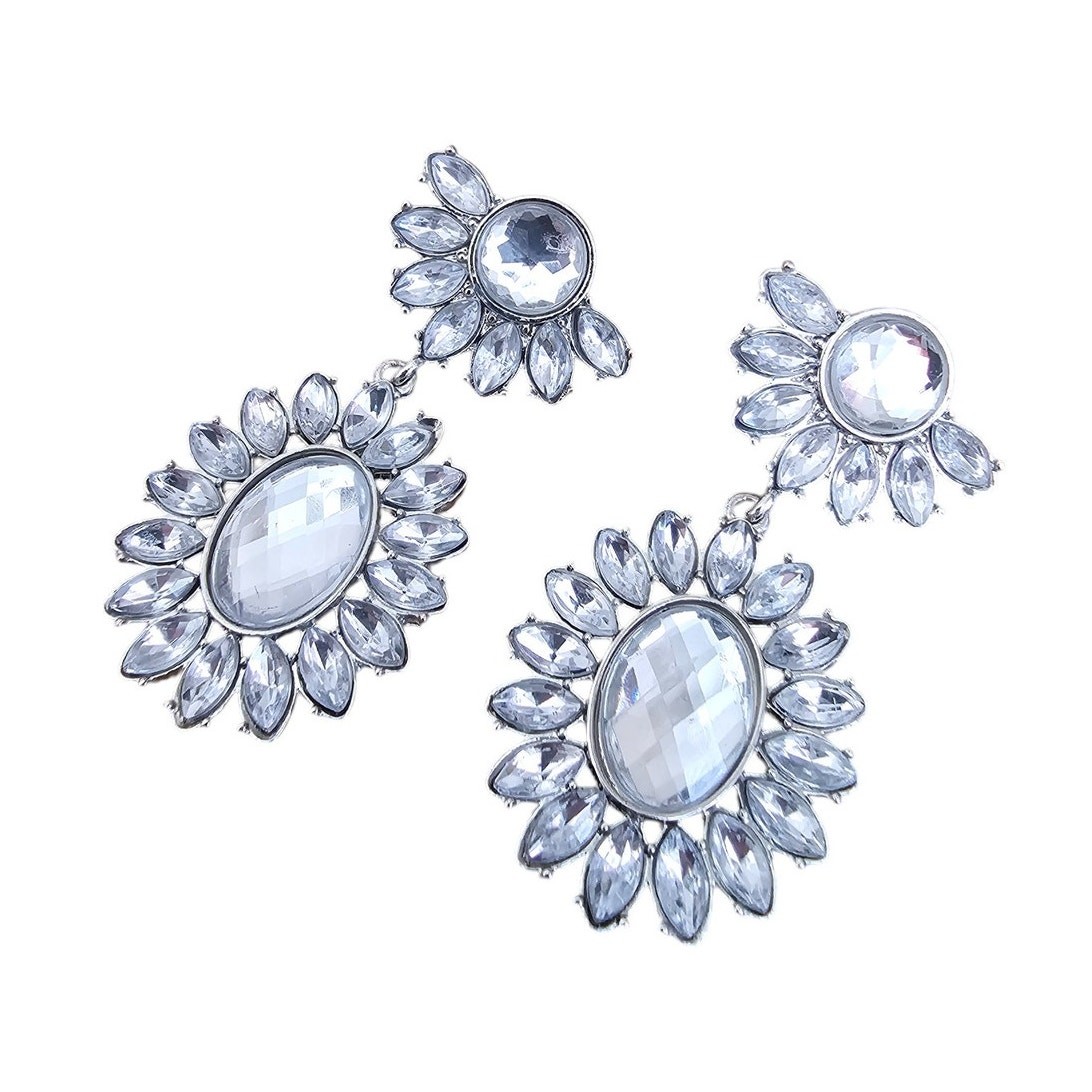 Vintage Y2K Clear rhinestone Statement Piece Earr… - image 1