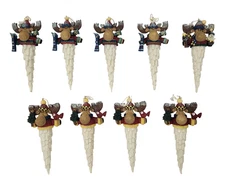 Moose Head Icicle Hanging Christmas Tree Ornament Set of 9