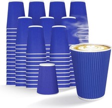 120 Pack 12 oz Compostable Coffee Cups Disposable Paper Hot Beverage Blue