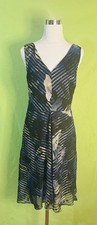 DKNY Women's Size 14 Dress V-Neck Sleeveless Black Striped Hi-Low Burnout Event