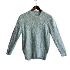 Mono B Womens Sweater Sz M angora mint green round neck long sleeves B-25