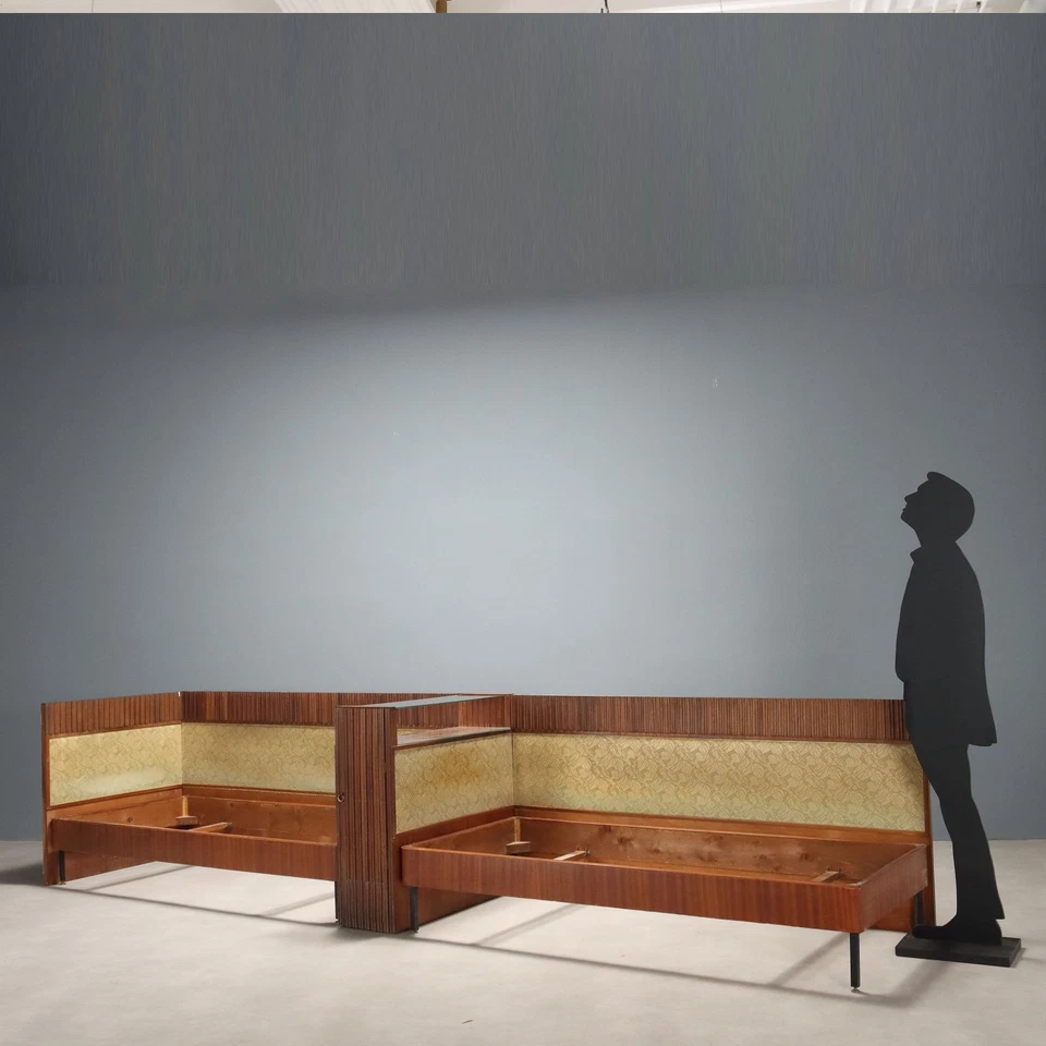 Coppia Letti Design Impiallacciati Mogano Skai Vetro Italia Vintage Anni 60 - Image 2 of 4