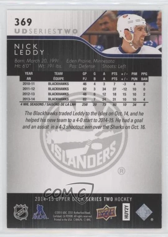 2014-15 Upper Deck UD High Gloss /10 Nick Leddy #369 - Image 2 of 2