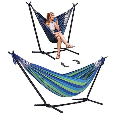  2-in-1 Hammocks Hammock Chair with Stand, 475 lbs Capacity, A-blue Stripe