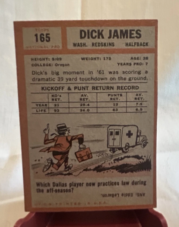 1962 Topps #165 Dick James - Image 2 of 2