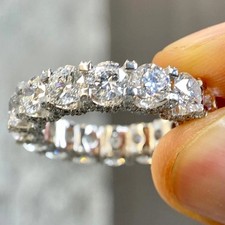 3.7CTW Round Cut Moissanite Hidden Halo Eternity Band Ring 14K White Gold Plated