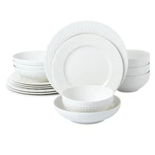 16-piece Bone China Dinnerware Set, Service for 4, Greek Key White