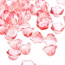Glass Trumpet Flower Beads, 50 Pcs Gradient Flower Bead Charm, Clear White Pink