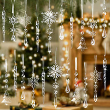 21  Christmas Tree Clear Glass Icicle Snowflake Ornaments Xmas Decor USA