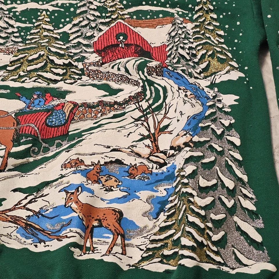 Suéter Cascanueces Vintage Años 80 Bosque Verde Puff Pintura Cuello Redondo Navidad Pequeño Foto 3 de 4