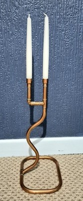Handgefertigter Kupfer Kerzenständer für 2 Kerzen Retro Design 18'' hoch