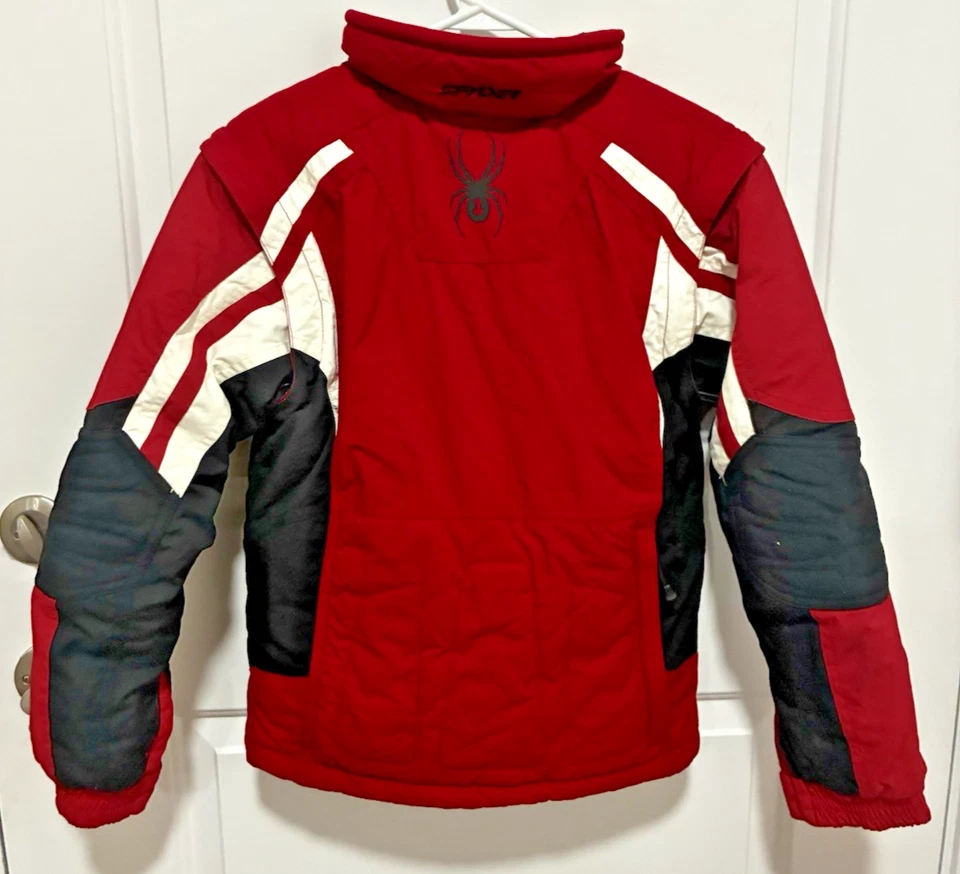 Spyder kids winter jacket size 12 with hood Red black Ski Full Zip & Buttons - Image 3 of 4