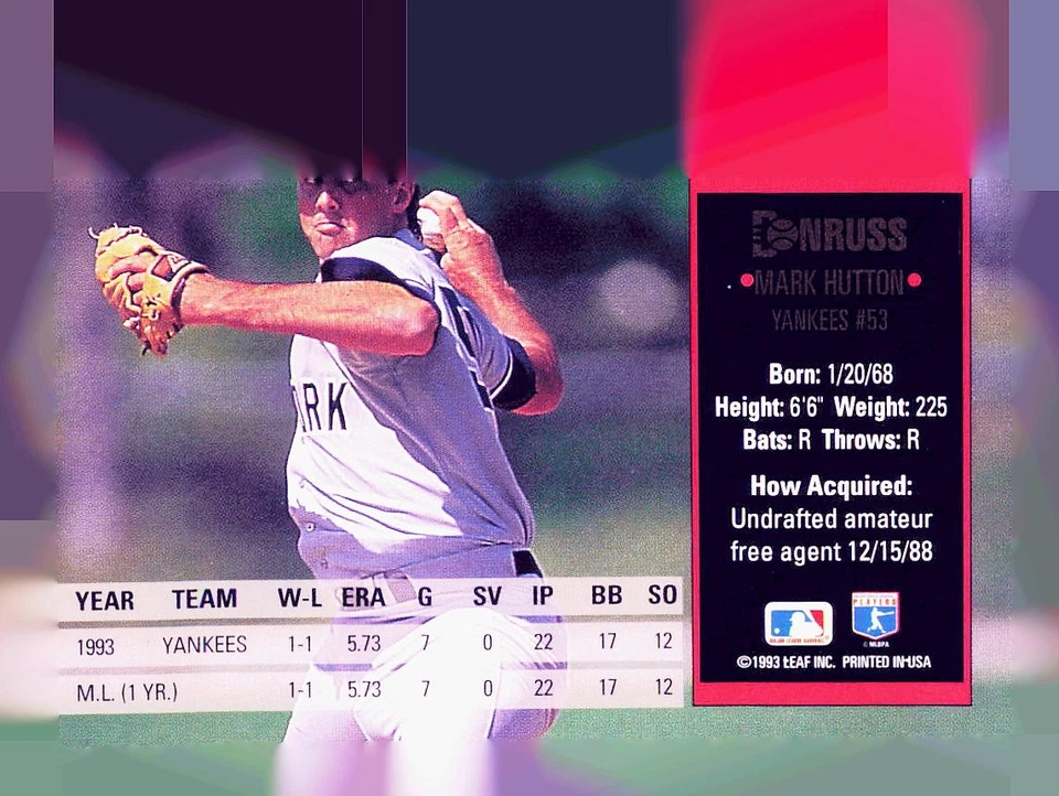 1994 Donruss #87 Mark Hutton New York Yankees - Image 2 of 2