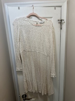 Sonoma Goods For Life Women's Ivory/Beige Floral Crinkle A-Line Dress XXL Ruffle