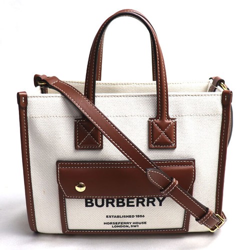 BURBERRY Mini Flare Tote 2Way Shoulder Bag Brown Natural/Tan 8044143 Ladies