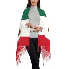Mexico Flag Pattern Scarf Long Shawl Wraps Pashmina for Women Girls with Tass...
