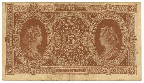 5 LIRE BIGLIETTO CONSORZIALE REGNO D'ITALIA 30/04/1874 BB+ - Foto 2 di 6