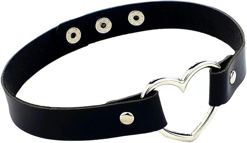 Heart Leather Choker Punk Necklace Goth Soft PU Collar for Women Men Girls Adjus