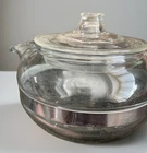 Vtg 1940s PYREX Flameware Stovetop Teapot 6 Cup Glass w/ Lid, Green Stamp 8126 B