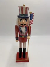 Patriotic Uncle Sam Nutcracker with U.S.A.  Flag  - 13.5” Santa Glitter American