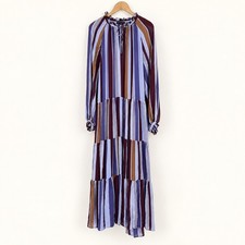 Banana Republic Medium Maxi Dress Purple Stripe Tiered Georgette Boho Resortwear