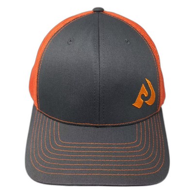 Richardson Trucker Hat Gray Orange OS Snapback Mesh Contrast Stitch Embroidered