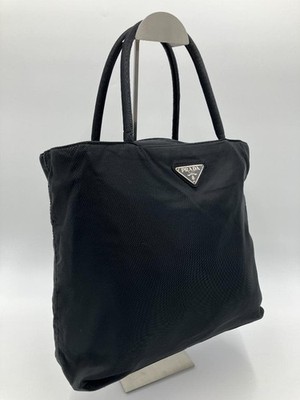 PRADA Nylon Tote Bag Black Triangle Logo A4 Compatible Women's Handbag
