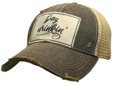 Vintage Life Day Drinkin Distressed Trucker Cap, Black, Adult Headwear