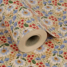 Watercolor Floral Kraft Wrapping Paper Roll, All Occasion Vintage Flower Gift...