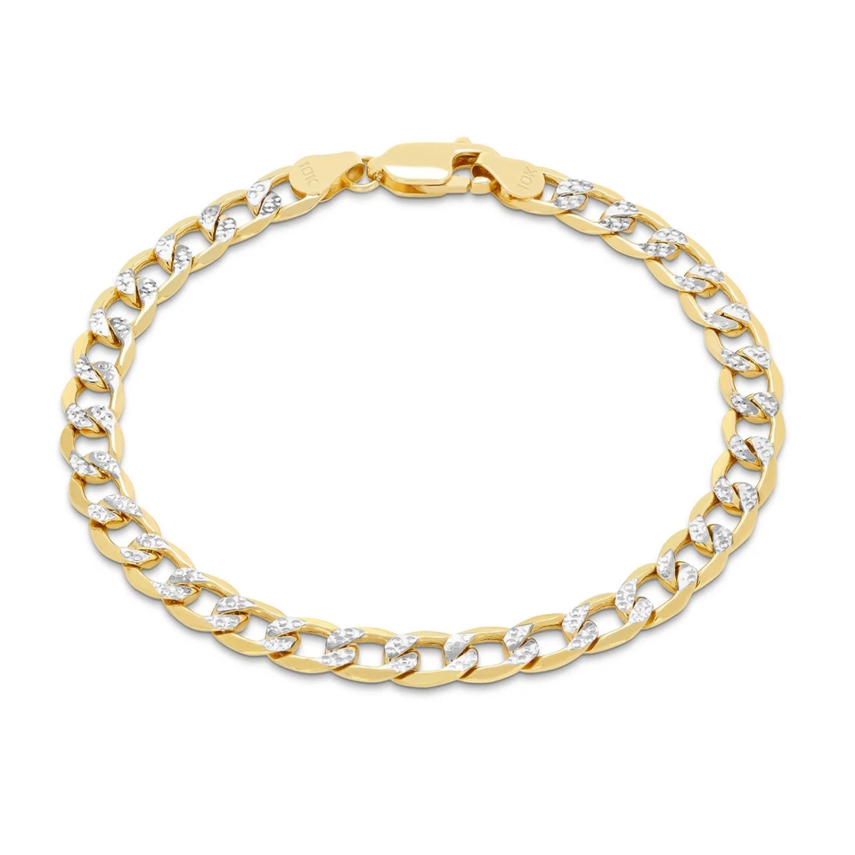 Pulseira de corrente cubana masculina feminina ouro amarelo 10K 5,5 mm corte diamante pavê 7" 8" 9"