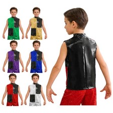 Kids Disco Sequins Tops Ballet Tank Costume Hip Hop Blouse Vest Outfits Crop