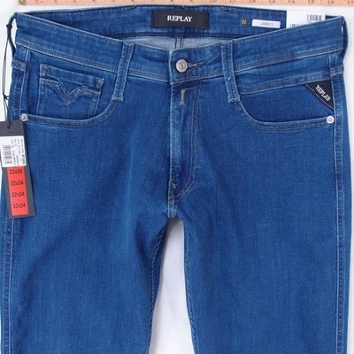 NEW Mens Replay M914 ANBASS Stretch Slim Tapered Blue Jeans W32 L34 BNWT