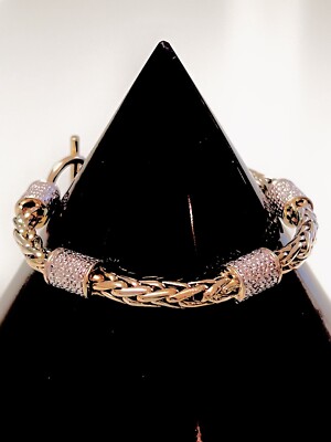 925 SS~GOLD VERMEIL~5 STATIONEN~WEISSTOPAS~WEIZENKETTE TOGGLE 7,5'' ARMBAND~22GRS