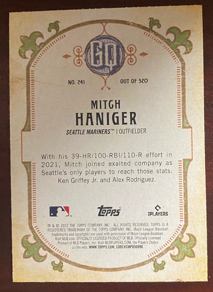 2022 Topps Gypsy Queen 241 Mitch Haniger Seattle Mariners Green