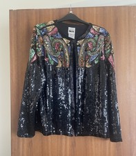 Vintage Leslie Fay Evening Sequin Embellished Black Party Jacket Size Medium