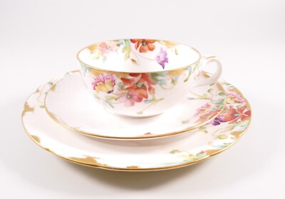 Weimar Sammelgedeck Tasse Untertasse Teller mit Blumen Restauriert
