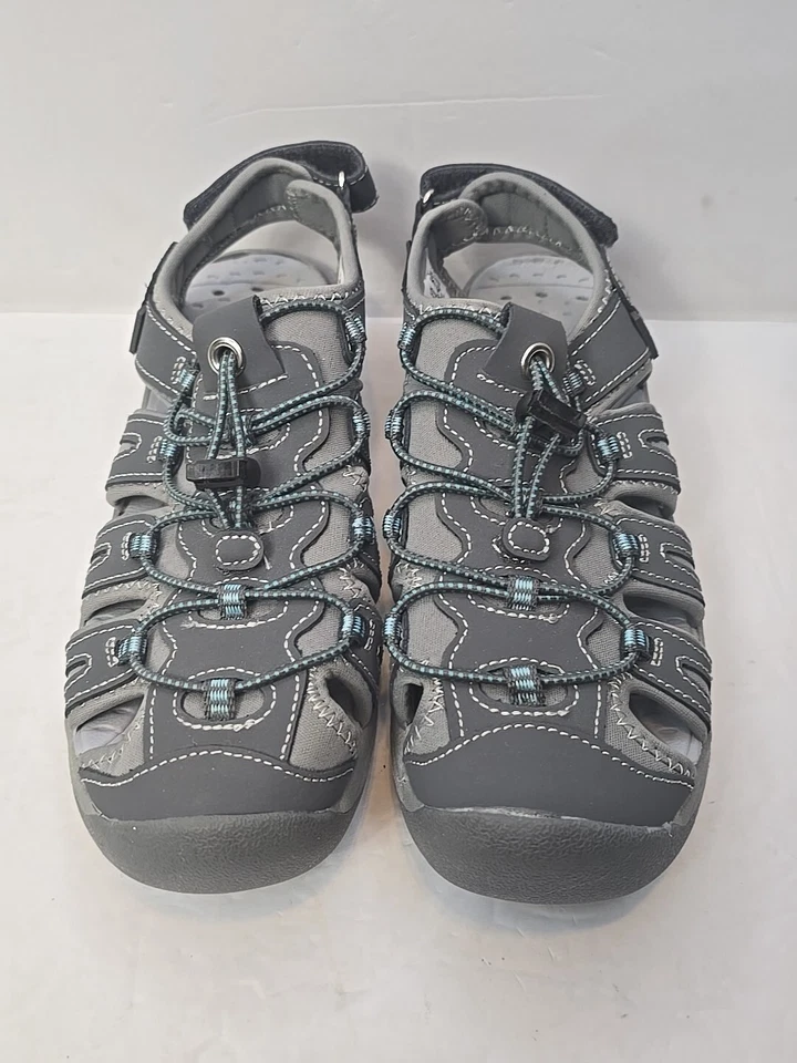 Khombu Shoes Womans 7.5M Grey Leather & Manmade Uppers River Hiker Beach Sandals Foto 3 de 4
