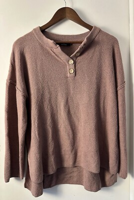 Lillusory Sweater Womens Sz Small Deep Mauve V-neck Oversized Boho Chic Knit