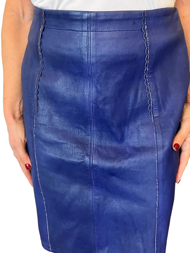 WOMENS MARC BY MARC JACOBS LAMB LEATHER PURPLE SCALLOP TRIM PENCIL MINI SKIRT 4 - Image 2 of 4