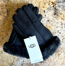 NWT Authentic Black UGG Perforated Genuine Shearling Suede Gloves Size S