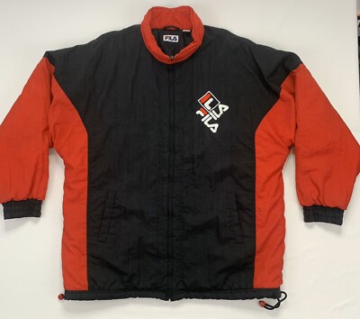 VTG Fila Men's 2XL XXL Black/Red Colorblock Spellout Full Zip