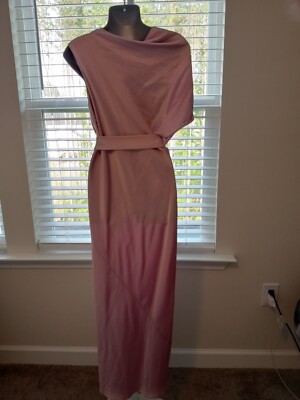Acler Boise Lilac Satin Draped Asymmetric Belted Waist Midi Dress Sz AU  16-US 12 | eBay
