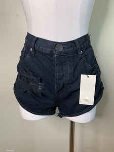 Women S Tobi Black Distressed Denim Cutoff High Waist Jean Shorts Size 28 Ebay