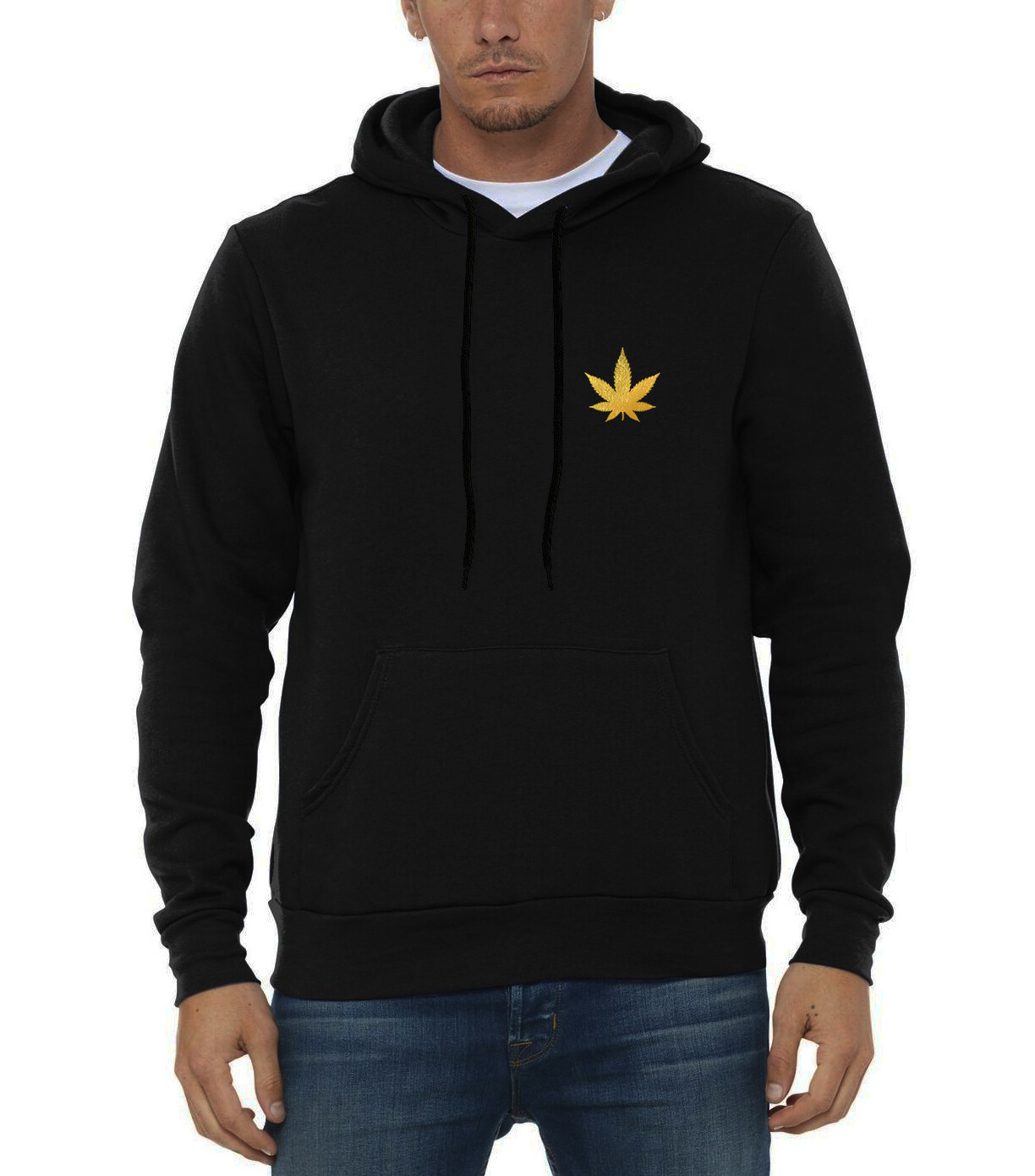 Menu0026#039;s Gold Foil Chest Weed Leaf Black Hoodie Sweater High Blunt  Marijuana Rasta | eBay