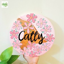 Custom Hand-Painted Wooden Name Board   Floral Design   11-Inch Diameter