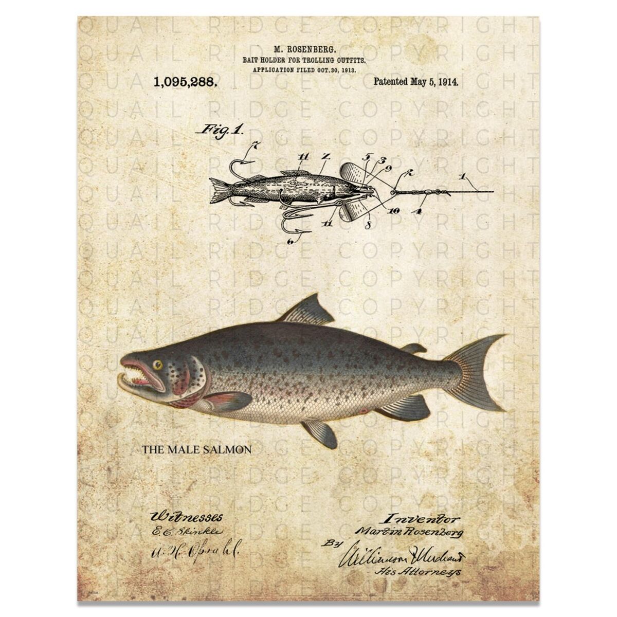 Salmon Fish Art Vintage Fishing Lure Patent Art Print Hunting Lodge Wall  Decor